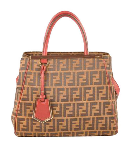 Fendi 2jours Zucca Canvas With Red Leather Small Tote Bag