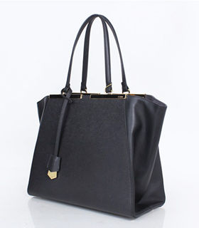Fendi 3Jours Black Cross VeinsOriginal Leather Medium Shopping Bag