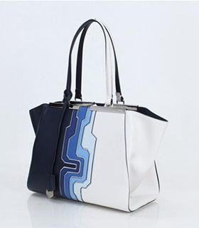 Fendi 3Jours Computer Puzzle Blue/White Leather Small Shopping Bag