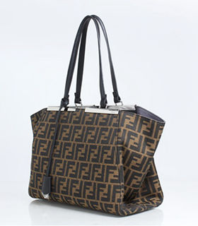 Fendi 3Jours FF Fabric With Black Leather Small Shopping Bag