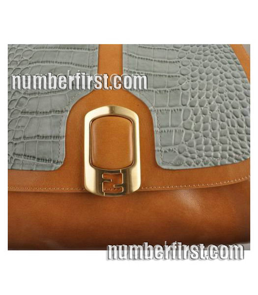 Fendi Anna Earth Yellow Oil Leather with Grey Croco Shoulder Bag-4