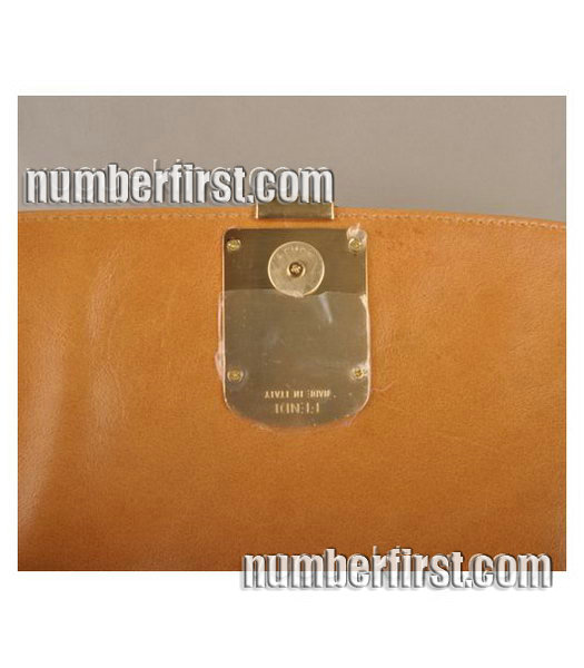Fendi Anna Earth Yellow Oil Leather with Grey Croco Shoulder Bag-5