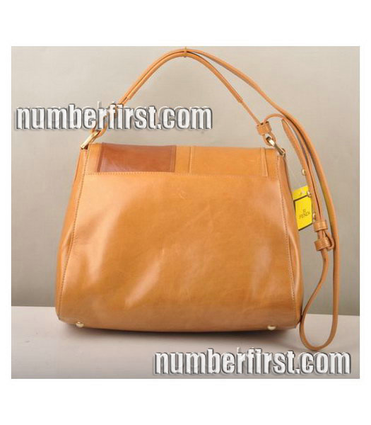 Fendi Anna Earth Yellow Oil Leather with Light Coffee Shoulder Bag-2
