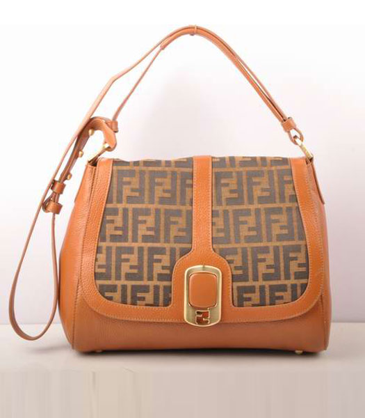 Fendi Anna F Fabric with Earth Yellow Leather Shoulder Bag