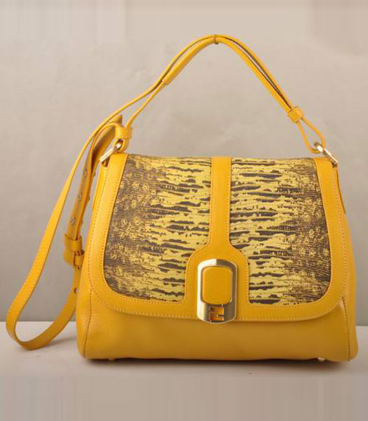 Fendi Anna Yellow Lichee&Lizard Veins Leather Shoulder Bag