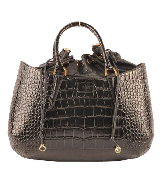 Fendi B Fab Croc Veins Leather Large Tote Bag Black