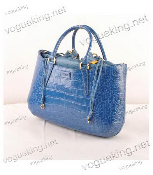 Fendi B Fab Croc Veins Leather Large Tote Bag Blue-1