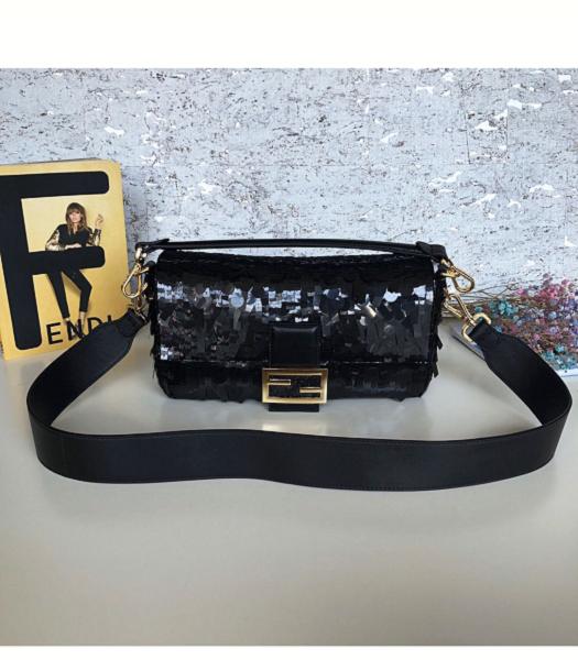 Fendi Baguette Black Sequins Leather 26cm Medium Bag