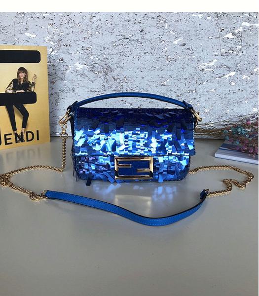 Fendi Baguette Blue Sequins Leather 19cm Mini Bag