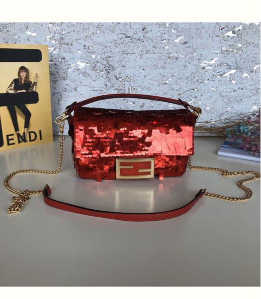 Fendi Baguette Red Sequins Leather 19cm Mini Bag