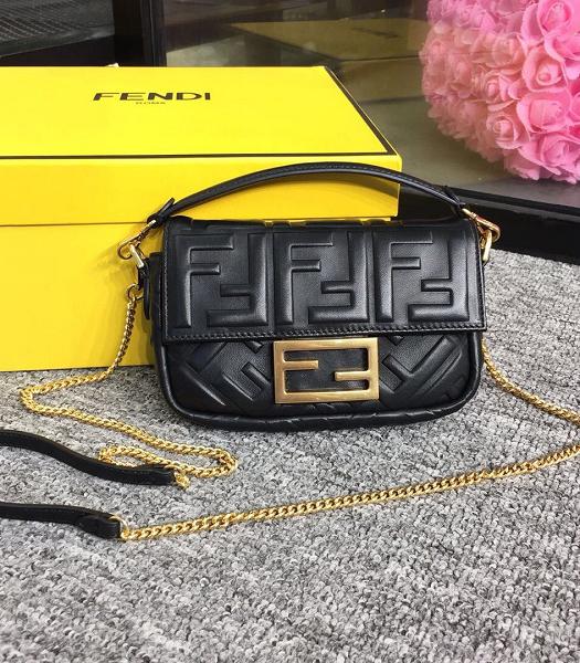 Fendi Baguette Three-Dimensional FF Black Original Lambskin 19cm Mini Shoulder Bag
