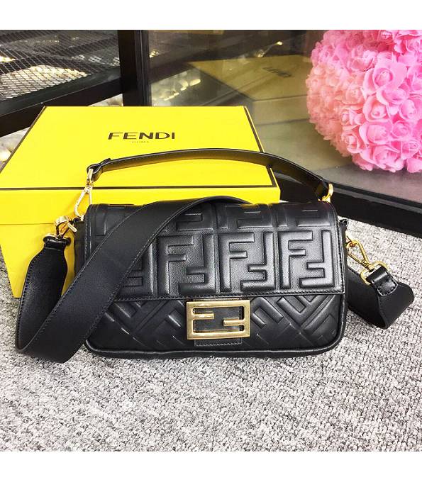 Fendi Baguette Three-Dimensional FF Black Original Lambskin 26cm Medium Shoulder Bag