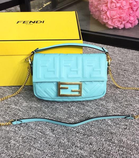Fendi Baguette Three-Dimensional FF Blue Original Lambskin 19cm Mini Shoulder Bag