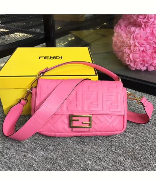 Fendi Baguette Three-Dimensional FF Pink Original Lambskin 26cm Medium Shoulder Bag