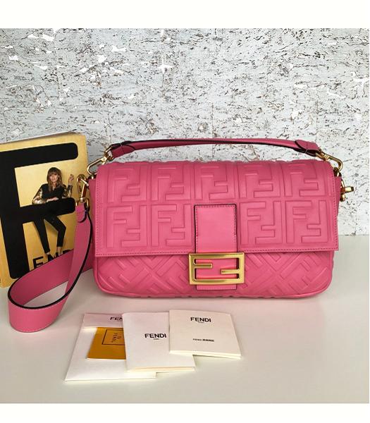 Fendi Baguette Three-Dimensional FF Pink Original Lambskin 33cm Large Shoulder Bag