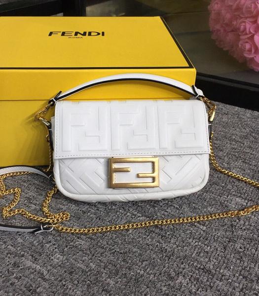 Fendi Baguette Three-Dimensional FF White Original Lambskin 19cm Mini Shoulder Bag