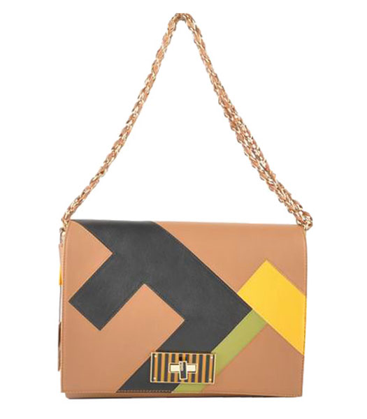 Fendi Big Mamma FF Pattern Coffee Calfskin Leather Handbag