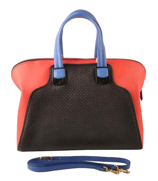 Fendi Black Calfskin Covered By Holes With Red Leather Tote Bag