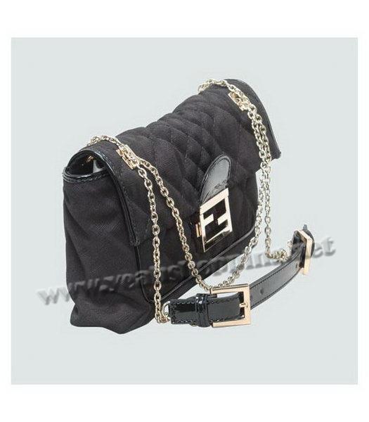 Fendi Black Canvas Chain Bag with Patent Leather Trim-2