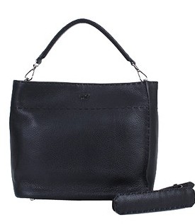 Fendi Black Litchi Pattern Original Leather Small Tote Shoulder Bag