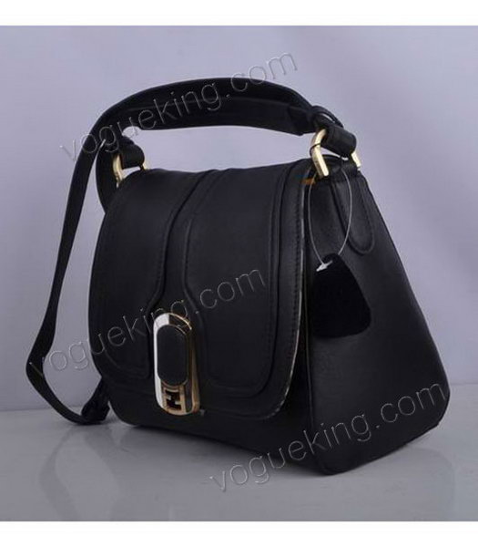 Fendi Black Original Leather Messenger Tote Bag-2