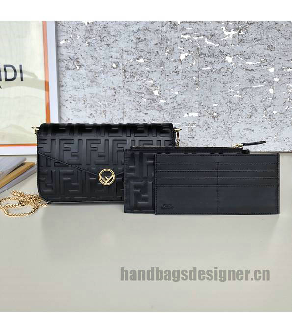 Fendi Black Original Leather Wallet On Chain With Pouches Mini Bag-2