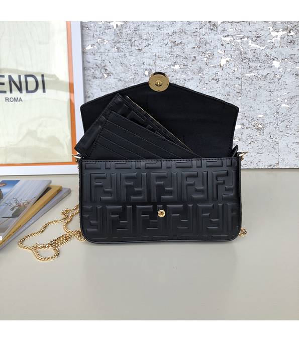 Fendi Black Original Leather Wallet On Chain With Pouches Mini Bag-3