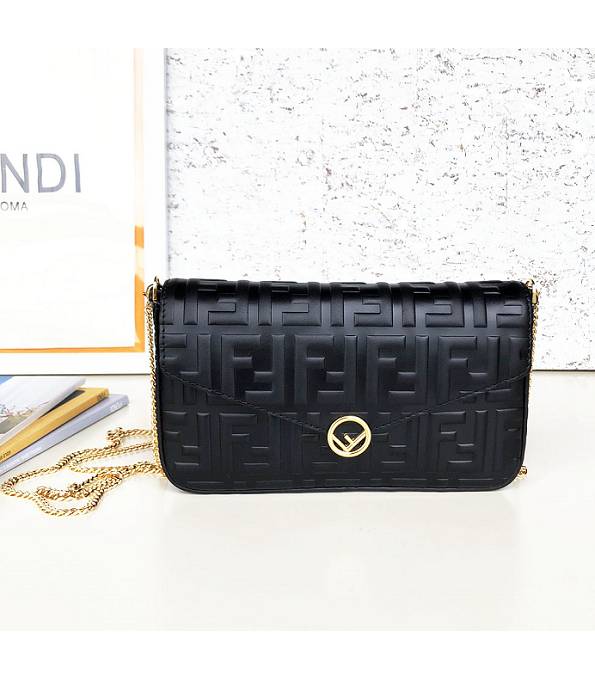 Fendi Black Original Leather Wallet On Chain With Pouches Mini Bag