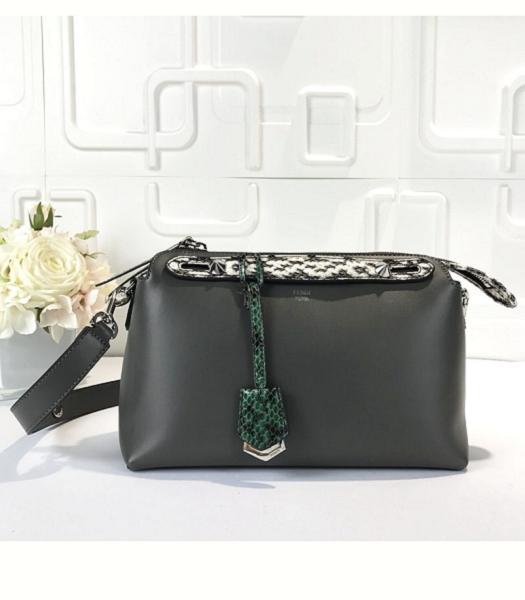 Fendi Black Original Leather With Python Veins Handle 28cm By The Way Bag