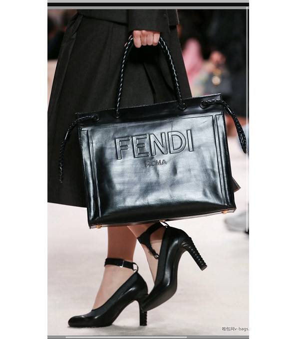 Fendi Black Original Oil Wax Leather Roma Shopper Tote Bag