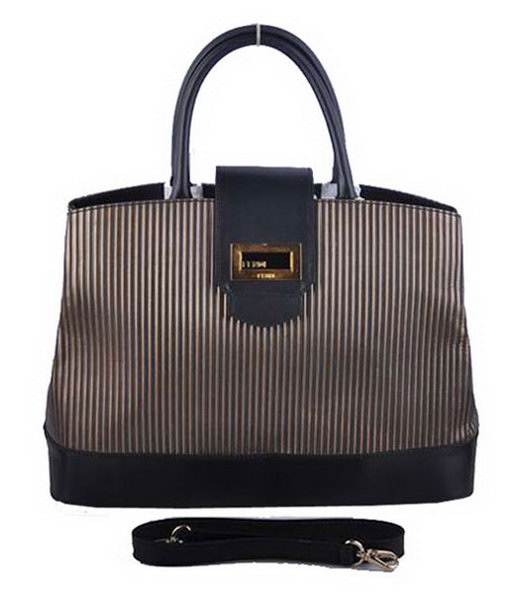 Fendi Black Stripe Leather Tote Bag 