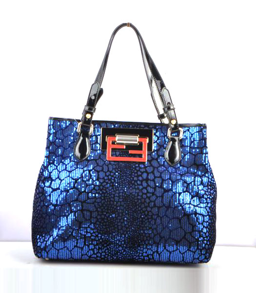 Fendi Blue Beads with Black Patent Leather Handbag