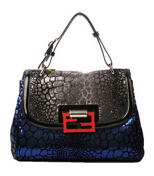 Fendi Blue Color Beads with Black Leather Satchel Bag