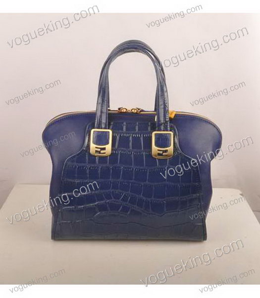 Fendi Blue Croc Leather With Ferrari Leather Small Tote Bag-2