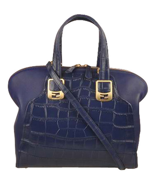 Fendi Blue Croc Leather With Ferrari Leather Small Tote Bag