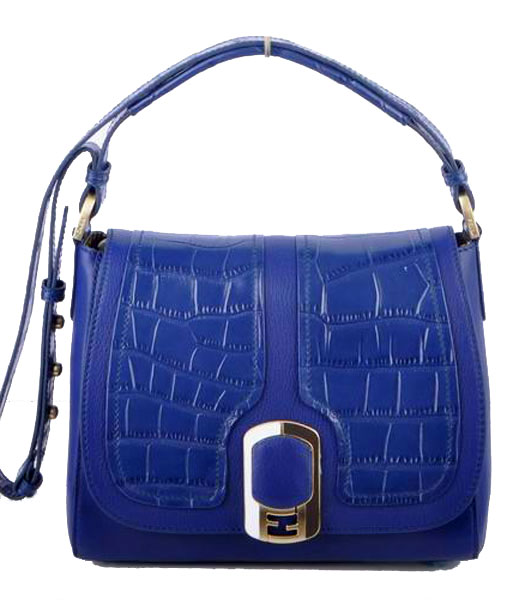 Fendi Blue Croc Leather With Ferrari Messenger Tote Bag