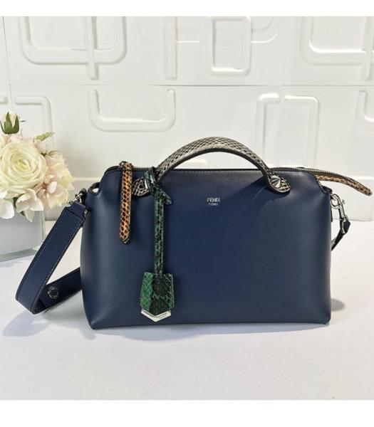 Fendi Blue Original Leather With Python Veins Handle 28cm By The Way Bag
