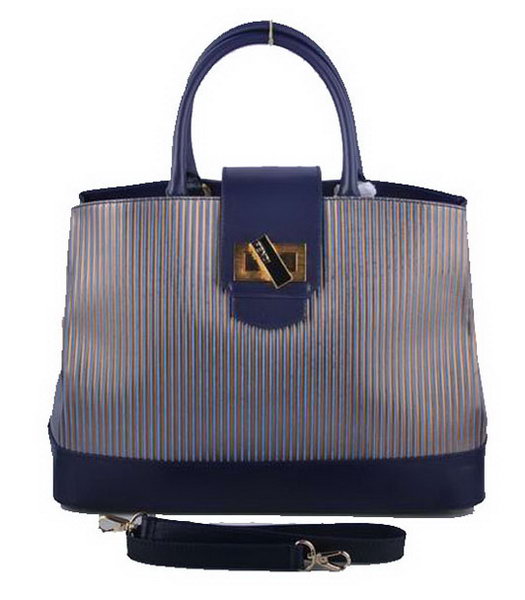 Fendi Blue Stripe Leather Tote Bag 
