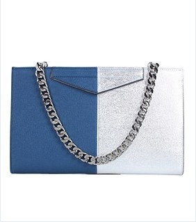 Fendi BlueSilver Cross Veins Leather Clutch Bag
