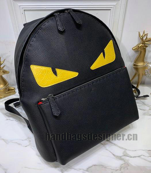 Fendi Bugs Black Imported Togo Litchi Leather Backpack-4