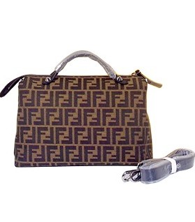 Fendi By The Way FF Fabric With Black Leather Tote Shoulder Bag