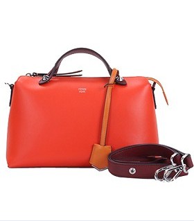 Fendi By The Way Original Leather Small Tote Shoulder Bag OrangeCoral Red