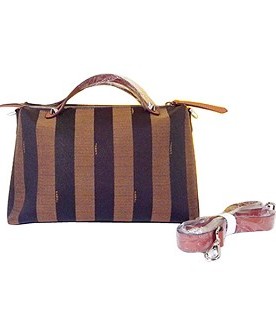 Fendi By The Way Stripe Fabric With Cyan Leather Tote Shoulder Bag