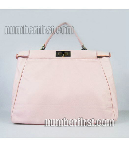 Fendi Calfskin Genuine Leather Shoulder Tote Bag Pink-2