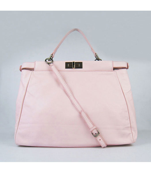 Fendi Calfskin Genuine Leather Shoulder Tote Bag Pink