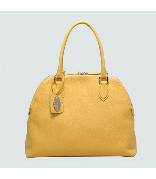 Fendi Calfskin Leather Tote Bag Yellow