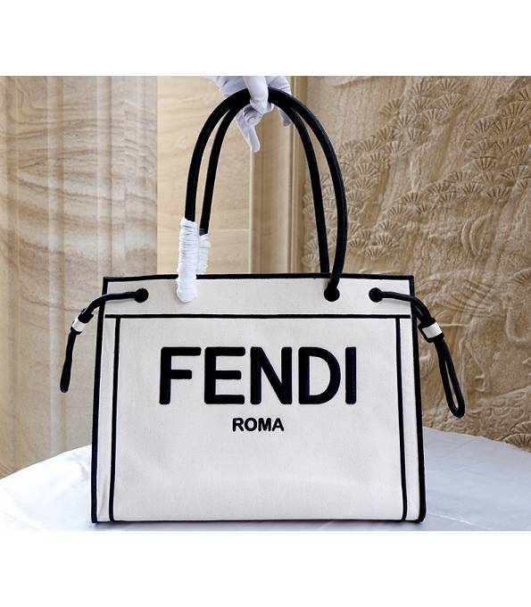 Fendi California Sky White Original Canvas Roma Shopper Tote Bag