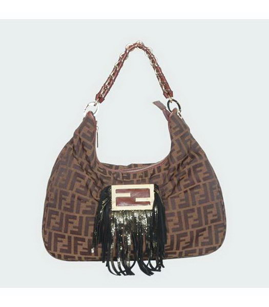 Fendi Canvas Handbag with Coffee Leather Tassel Trim