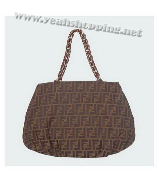 Fendi Canvas Handbag with Coffee Patent Leather Tassel Trim-2