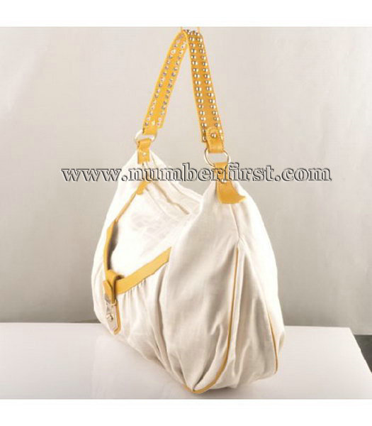 Fendi Canvas Shoulder Bag with Yellow Lambskin Leather Trim-1
